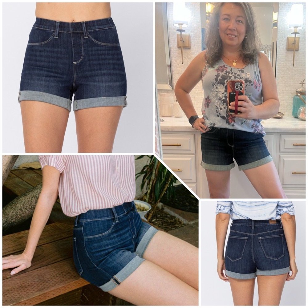 MWT Judy Blue Dark Wash High Waisted Pull on Jean Shorts